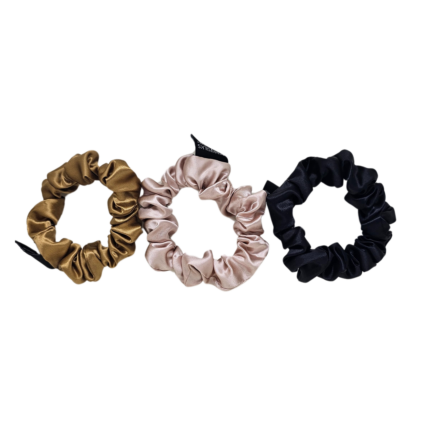 Berrysilks Set of 3 Scrunchies (Regular) - Rosy Pink, Caramel and Black