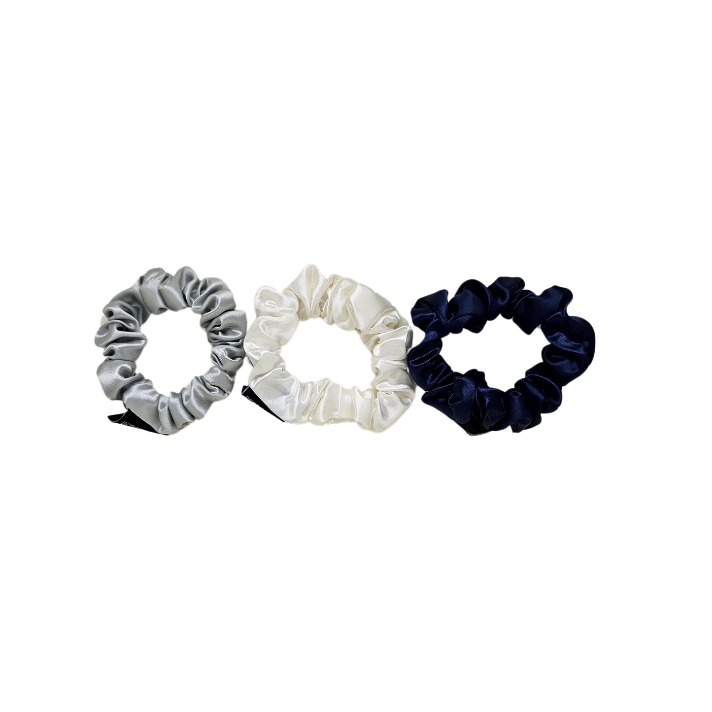 Berrysilks Set of 3 Scrunchies (Regular) - White, Silver & Navy Blue