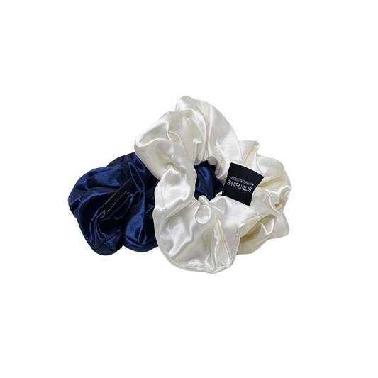 Berrysilks Set of 2 Scrunchies (Oversized) - White & Navy Blue